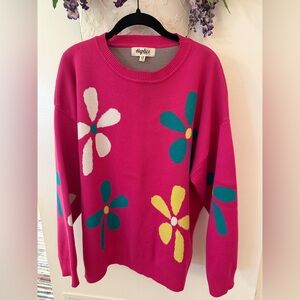 Haptics Pink Floral Crew Neck Sweater 2X